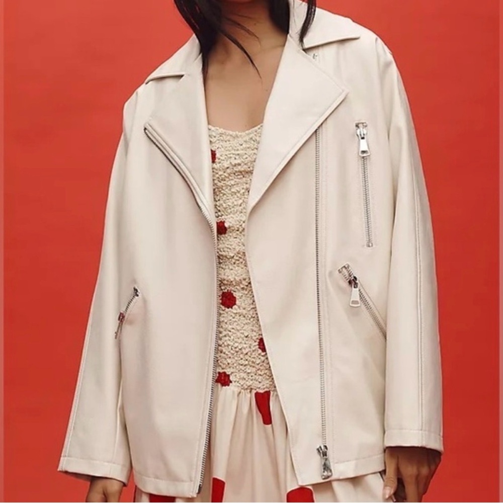 Anthropology Maeve Faux Leather Moto Jacket in White